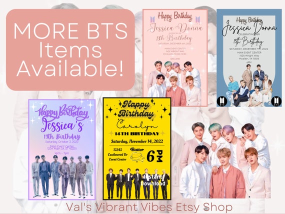 Customized BTS Party Invitation & Free Thank You Card BTS -  Finland