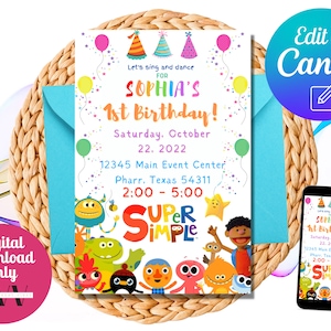 Super Simple Songs Geburtstagseinladung: Bearbeitbare Canva Vorlage (Digitaler Download)