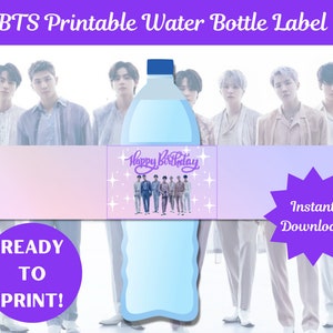 BTS Födelsedagsfest Vattenflasketikett: We Purple You Dekor (Direkt Nedladdning)