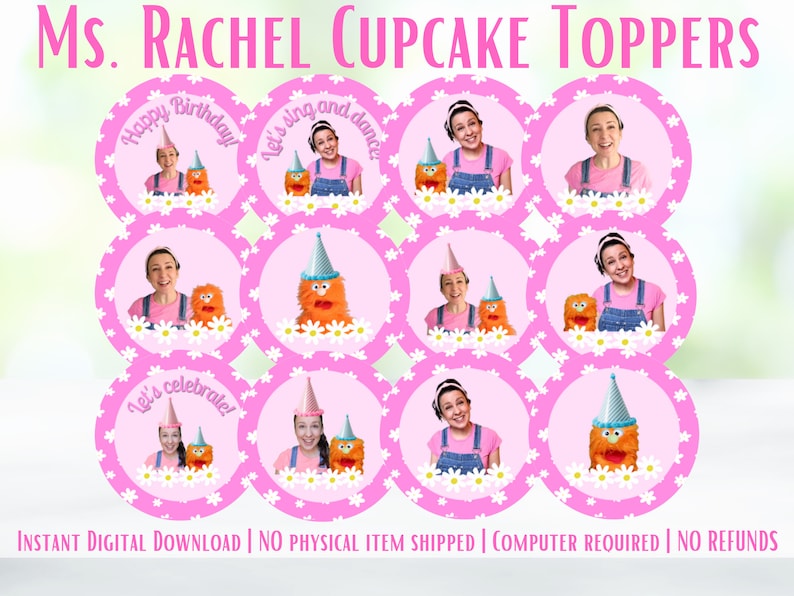 Ms. Rachel Cupcake Toppers: 12-piece Birthday Set (digital Download) - Etsy