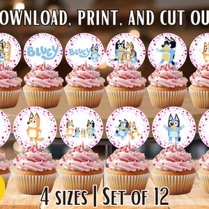 Printable Bluey Cupcake Toppers in Pink 4 Sizes Bluey Birthday Bluey ...