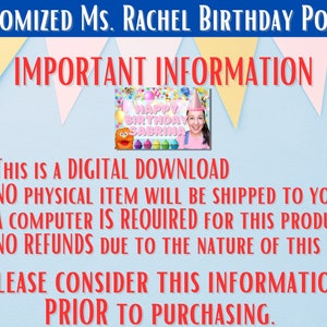 Customized Ms. Rachel Happy Birthday Poster | Instant Download ...