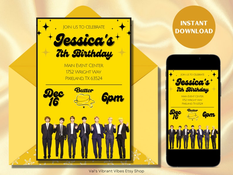 Customized BTS Butter Themed Invitation and FREEBIE 4x6, 5x7, BTS ...