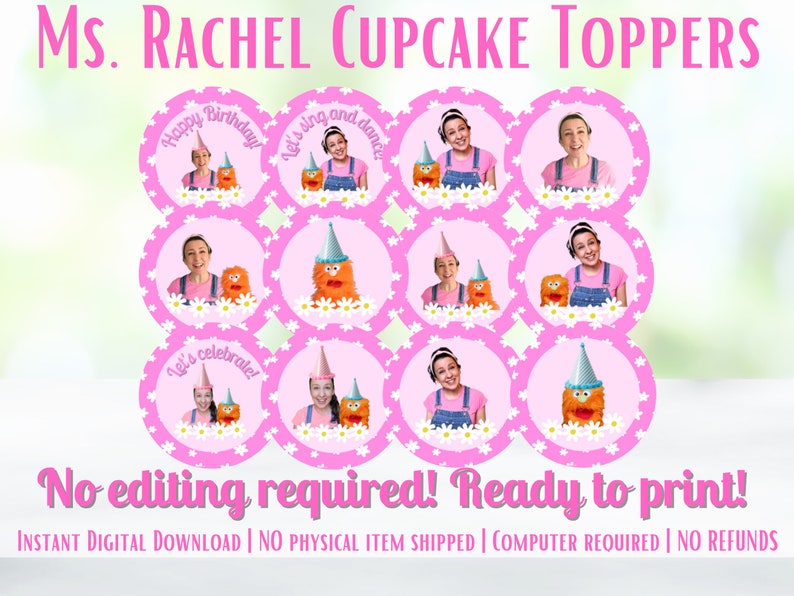 Ms. Rachel Cupcake Toppers: 12-piece Birthday Set (digital Download) - Etsy
