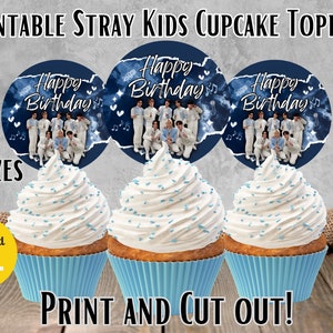 Druckbare Stray Kids Kuchenstecker | Stray Kids Party Dekorationen | DIGITALER DOWNLOAD | 4 Größen, je 12 Sets, Instant Download, Kpop Party
