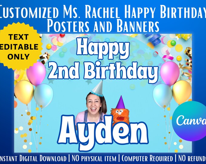 Happy 1st Birthday HUGE Ms Rachel First Birthday Boys Blue Banner 72x60 ...