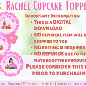 Ms. Rachel Cupcake Toppers: 12-piece Birthday Set (digital Download) - Etsy