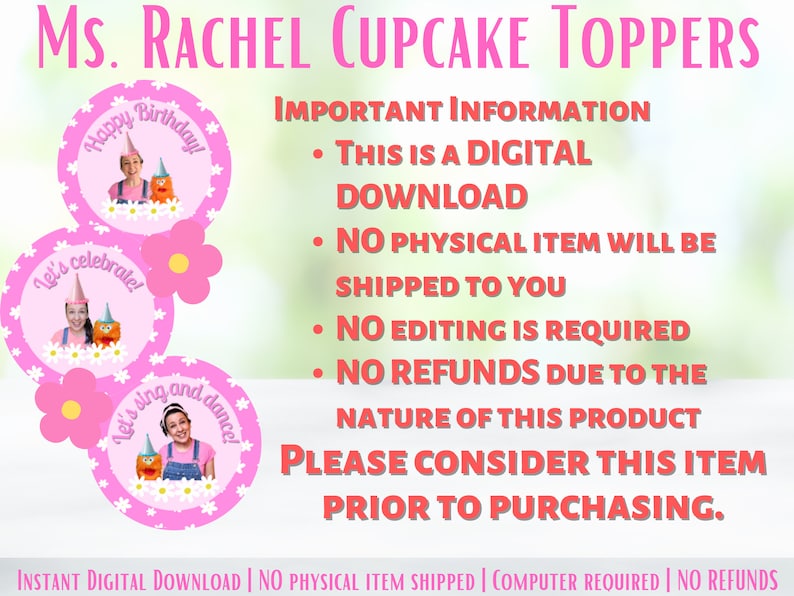 Ms. Rachel Cupcake Toppers: 12-piece Birthday Set (digital Download) - Etsy