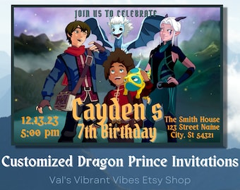 Invitaciones de cumpleaños del Príncipe Dragón: Plantilla personalizada (PDF, PNG)