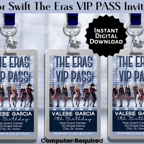 Taylor Swift THE ERAS VIP Pass Invitation | 4 Sizes | Instant Digital Download | Editable Template | Boys and Girls Birthday Party