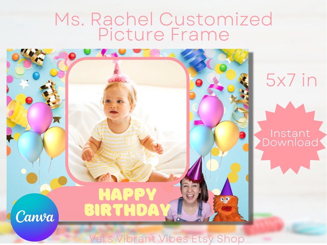 Ms. Rachel Birthday Picture Frame: Editable Canva Template (PDF, PNG ...