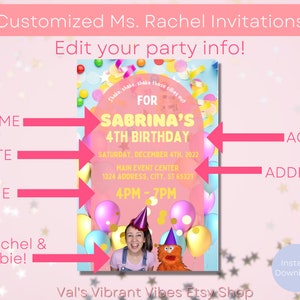 Personalized Ms. Rachel Birthday Invites | Custom Print & Digital ...
