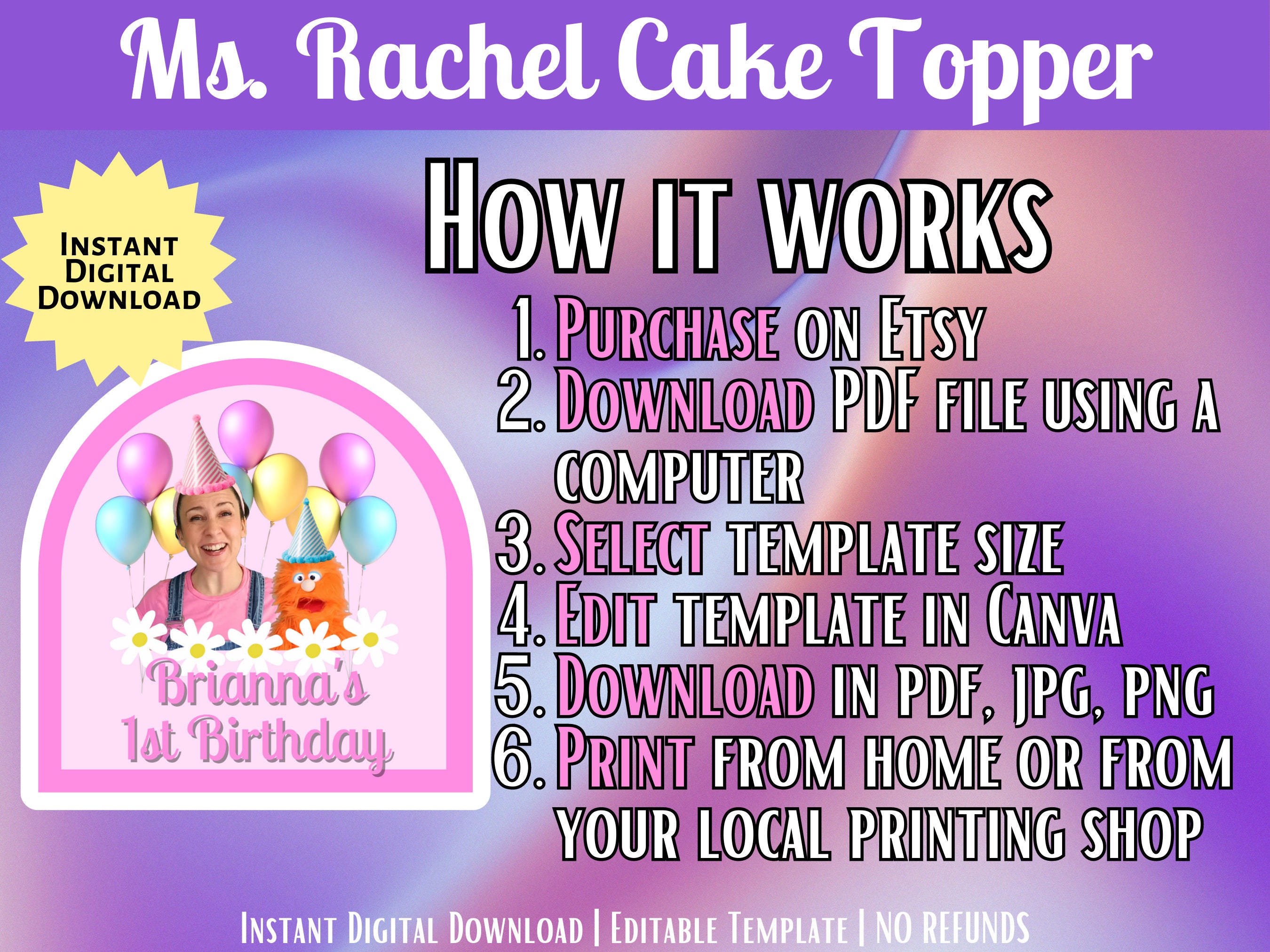 Ms. Rachel Birthday Cake Topper: Editable Party Decoration (digital ...