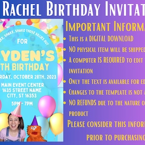 Ms. Rachel Birthday Invitation, Print and Digital Invitations, Editable ...