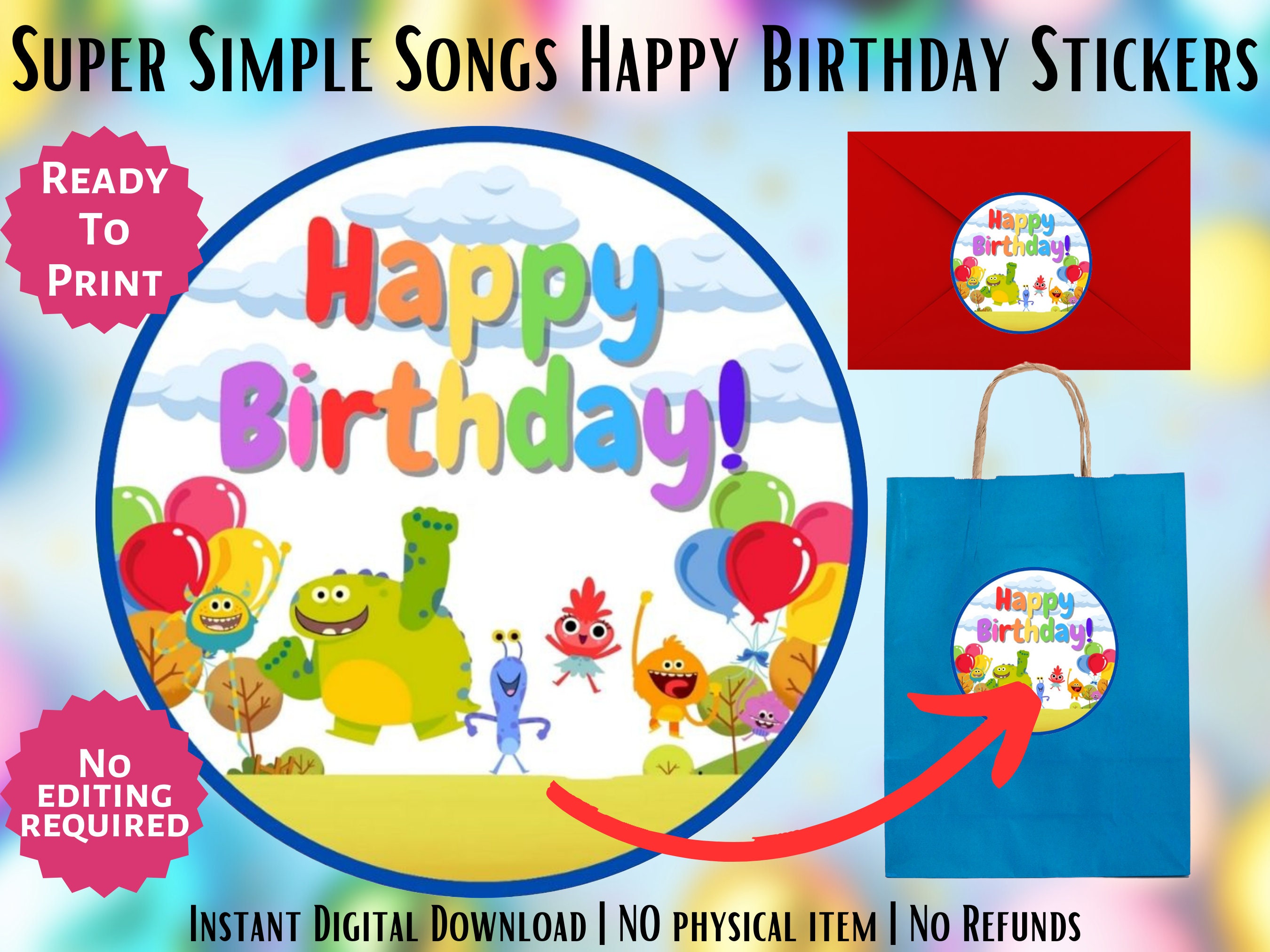 Super Simple Songs Happy Birthday Stickers Printable - Etsy