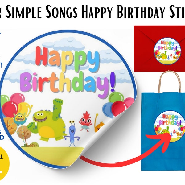 Super Simple Songs Stickers, Printable Stickers, Happy Birthday, Large Stickers, Small Stickers, Instant Download, Digital Download, 5 Sizes
