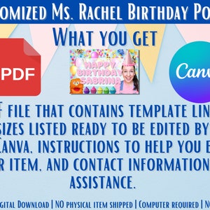 Customized Ms. Rachel Happy Birthday Poster | Instant Download ...