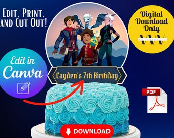 Adorno para tarta de El Príncipe Dragón: Decoración editable para fiesta de cumpleaños (Descarga digital)