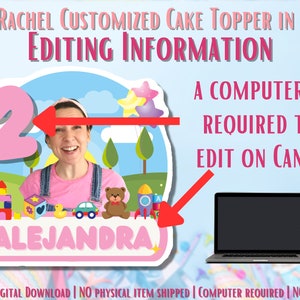 Custom Ms. Rachel Pink Cake Topper: Editable Birthday Party Decor ...
