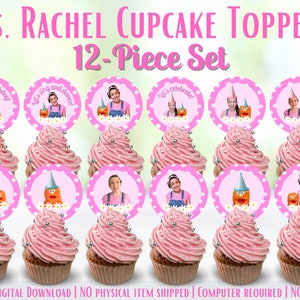 Ms. Rachel Kuchendeckel | Sofortiger digitaler Download | Druckbare Aufkleber Bogen | 12-teiliges Set | Regelmäßige & Mini-Cupcakes | Kleinkind-Geburtstag