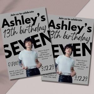 Tarjeta de cumpleaños BTS Jungkook / Fiesta Kpop imprimible / Descarga de invitación BTS personalizada, Invitaciones impresas y digitales, Solo descarga digital, Kpop