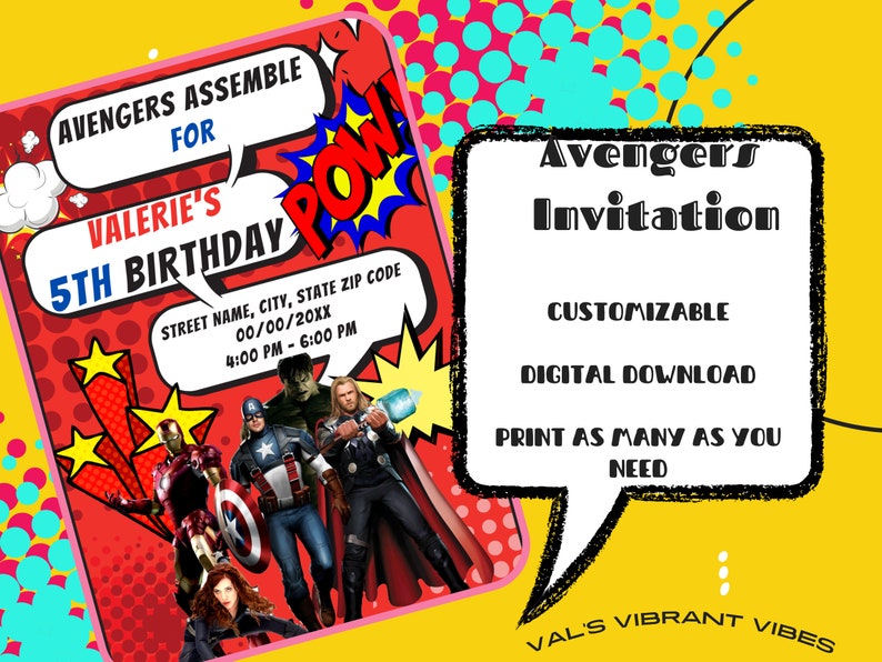 Avengers Party Invitation Printable Digital Download Etsy