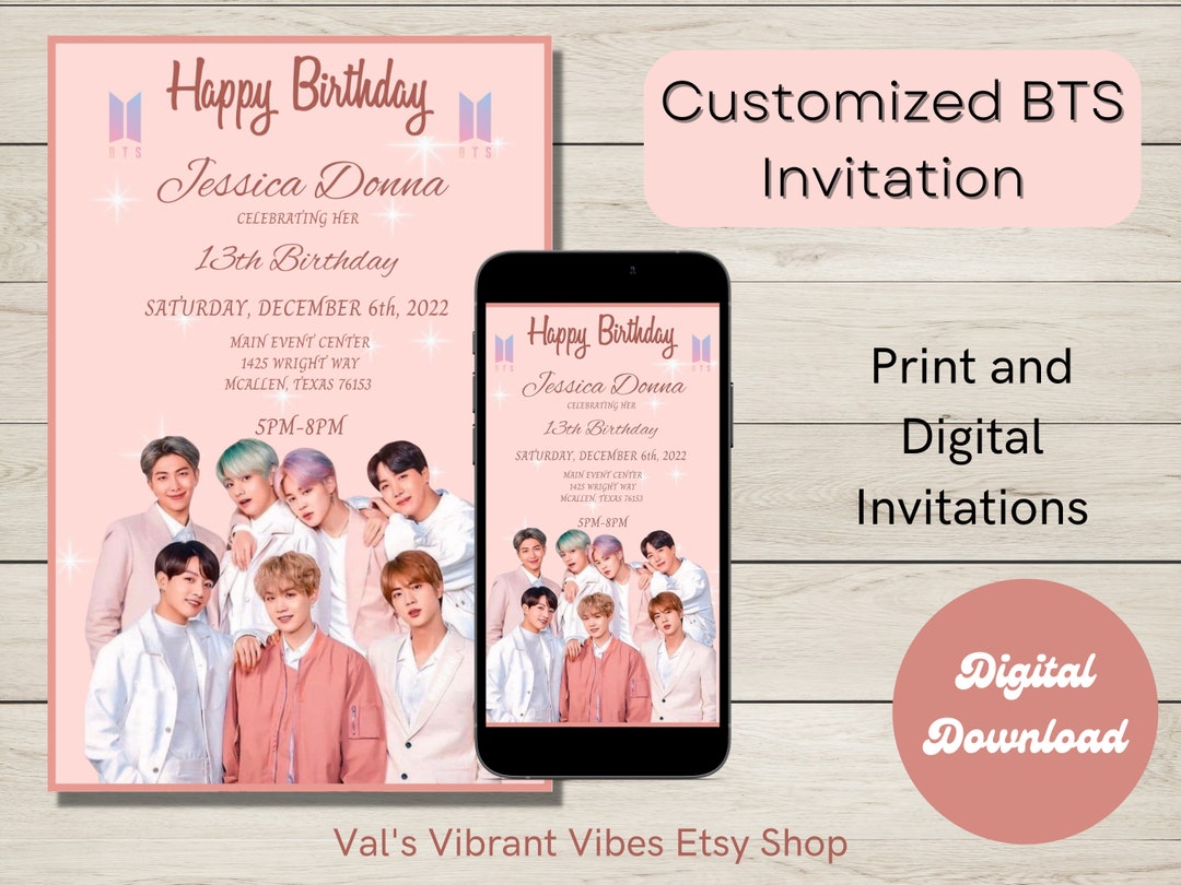 Customized BTS Invitation BTS Birthday Celebration 4x6 - Etsy