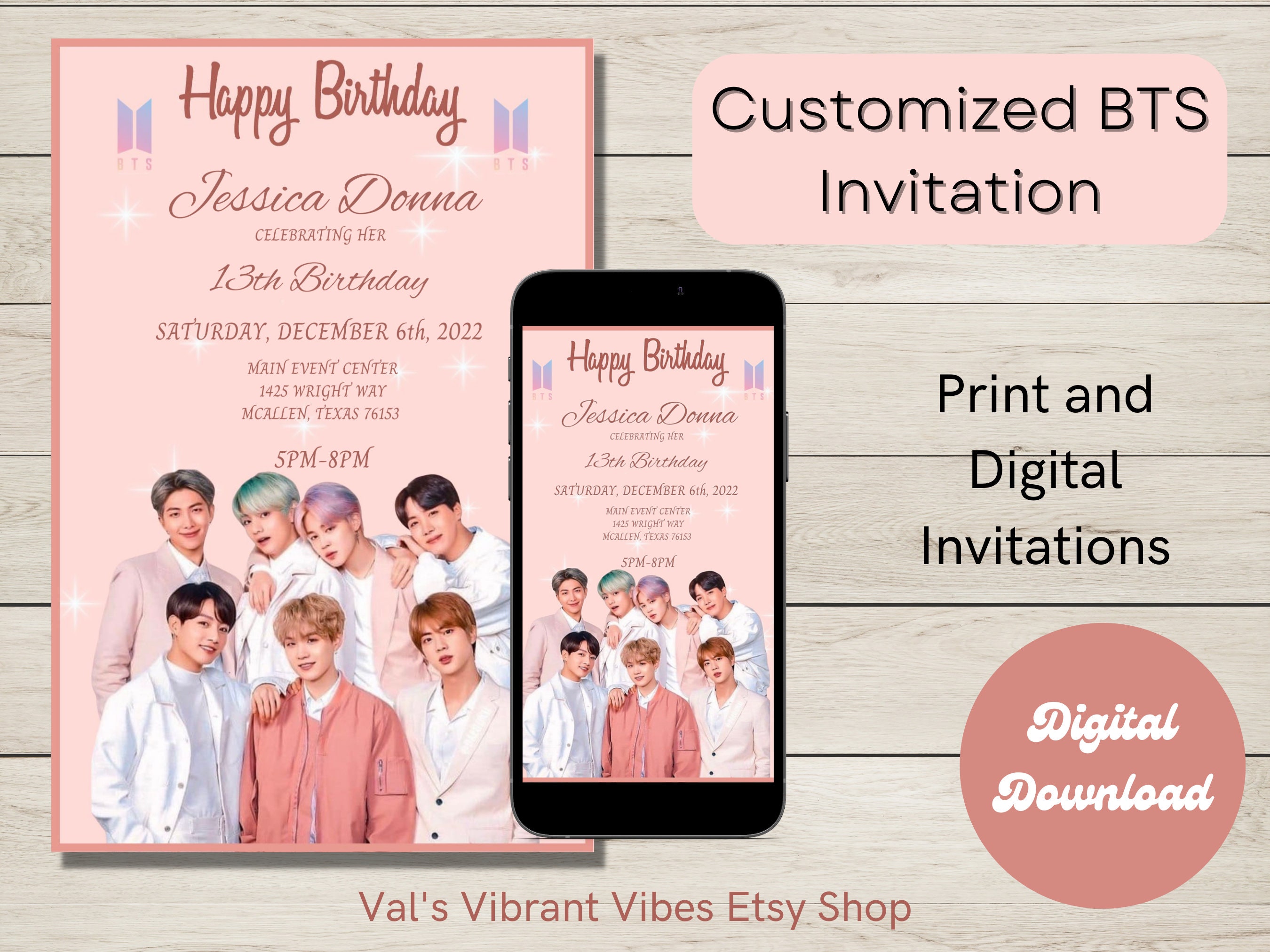 Customized BTS Invitation BTS Birthday Celebration 4x6 -  Israel