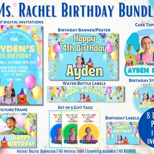 Ms. Rachel Birthday Party Bundle: Editable Banner, Invitation (Digital Download)