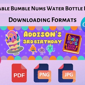 Editable Bumble Nums Water Bottle Label: Birthday Party (digital