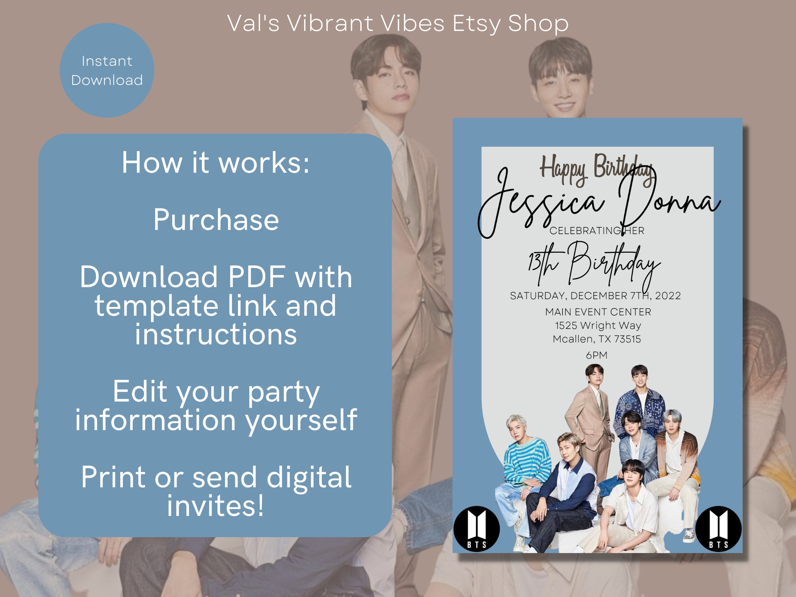 Customized BTS Invitation Blue & Grey Themed BTS Party - Etsy