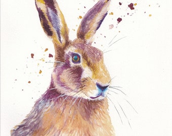 A Quality Giclee Print of my Original Watercolour Painting. European Hare Artwork by British Artist Emma Bickmore
