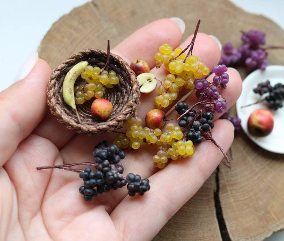 Fraises miniatures sur un plateau, nourriture pour maison de poupée - France
