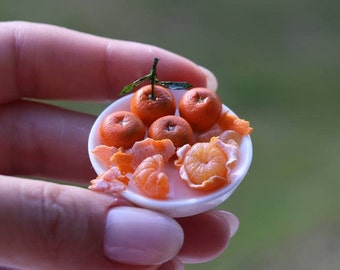 miniature tangerine , Dollhouse food, Food for dollhouse, Mini food, Doll food, Miniature fruits and vegetables, Miniatures, Mini tangerine