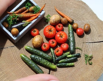 Tomates et concombres pour une maison de poupée à l'échelle 1/6 Légumes miniatures pour maison de poupée Mini légumes à l'échelle 1:6 Accessoires de maison de poupée