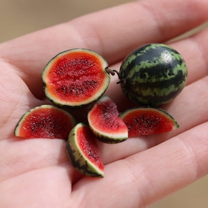 watermeloenset miniatuur watermeloen fruit klei mini fruit poppenhuis handgemaakt schaal 1/12 en schaal 1/6 realistisch fruit, realistisch