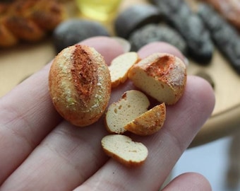 Miniature white bread, Miniature Round bread, Scale 1/12, Scale 1/6 French bread, Miniature Bakery, Food for Dolls,