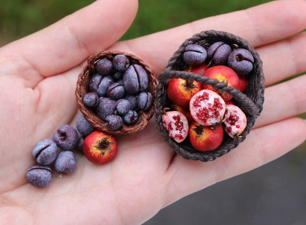 Miniature plum and pomegranate  for a dollhouse, 1/12 and 1/6 scale realistic fruits, realistic fruits Mini plum and pomegranate