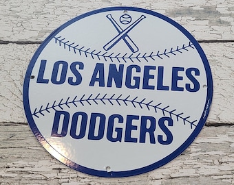 Vintage Los Angeles Dodgers Porcelain Baseball Field Stadium Gas Service Station Pump Plate Sign