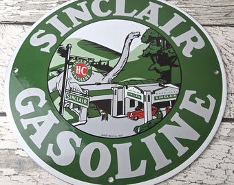 Vintage Sinclair Gasoline Sign - Dino Service Station Oil Pump Porcelain Sign