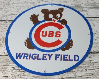 Vintage Cubs Porcelain Chicago Baseball Field Stadium Gas Service Station Wrigley Field Sign