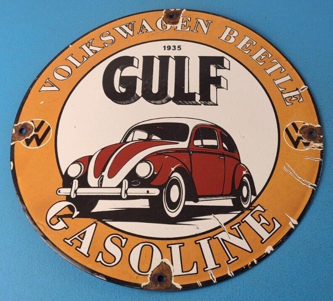 Vintage Gulf Gasoline Sign - Volkswagen Sign - Gas Pump Station ...