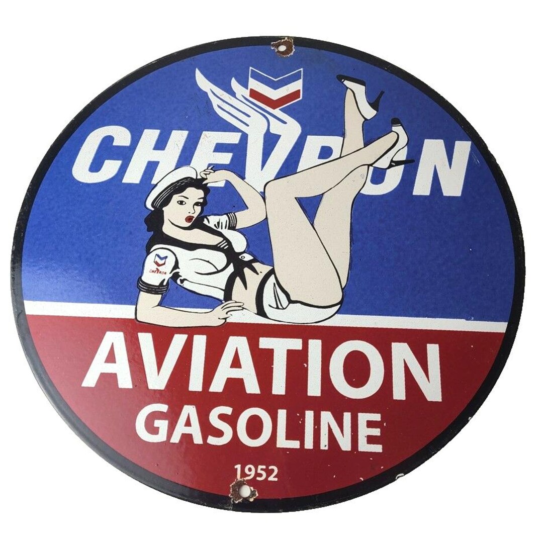 Vintage Chevron Gasoline Sign - Aviation Gas Motor Oil Auto Pump ...