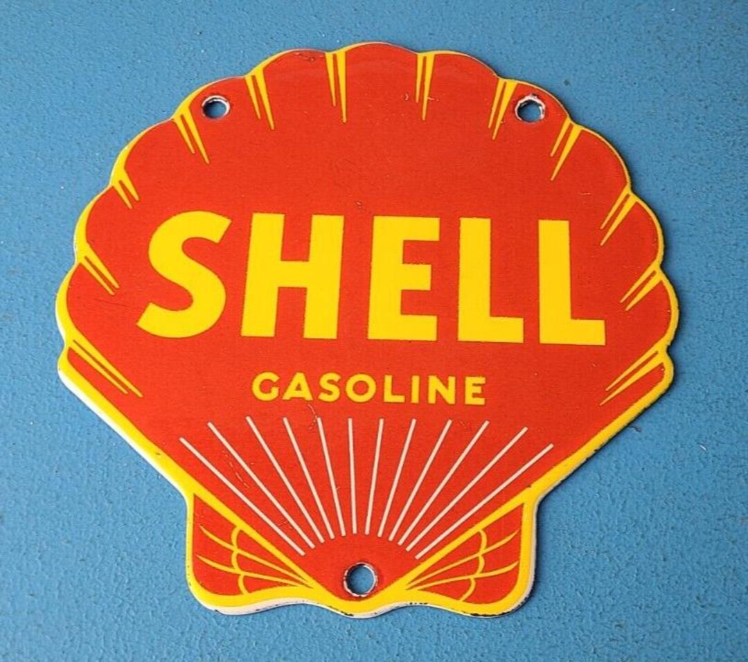 Printable Shell Gas Sign Vintage Shell Gasoline Sign - Gas Oil Pump Porcelain Small Man Cave ...