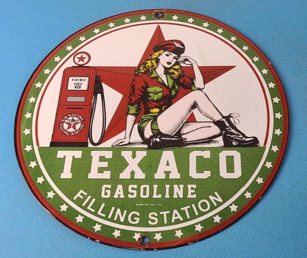 Vintage Texaco Gasoline Gas Pump Sign - Aviation Porcelain Sign - Etsy