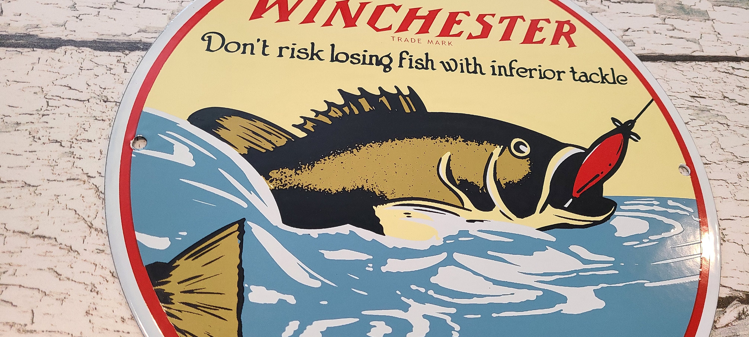 Vintage Winchester Porcelain Fishing Outdoor Bait and Tackle Etsy