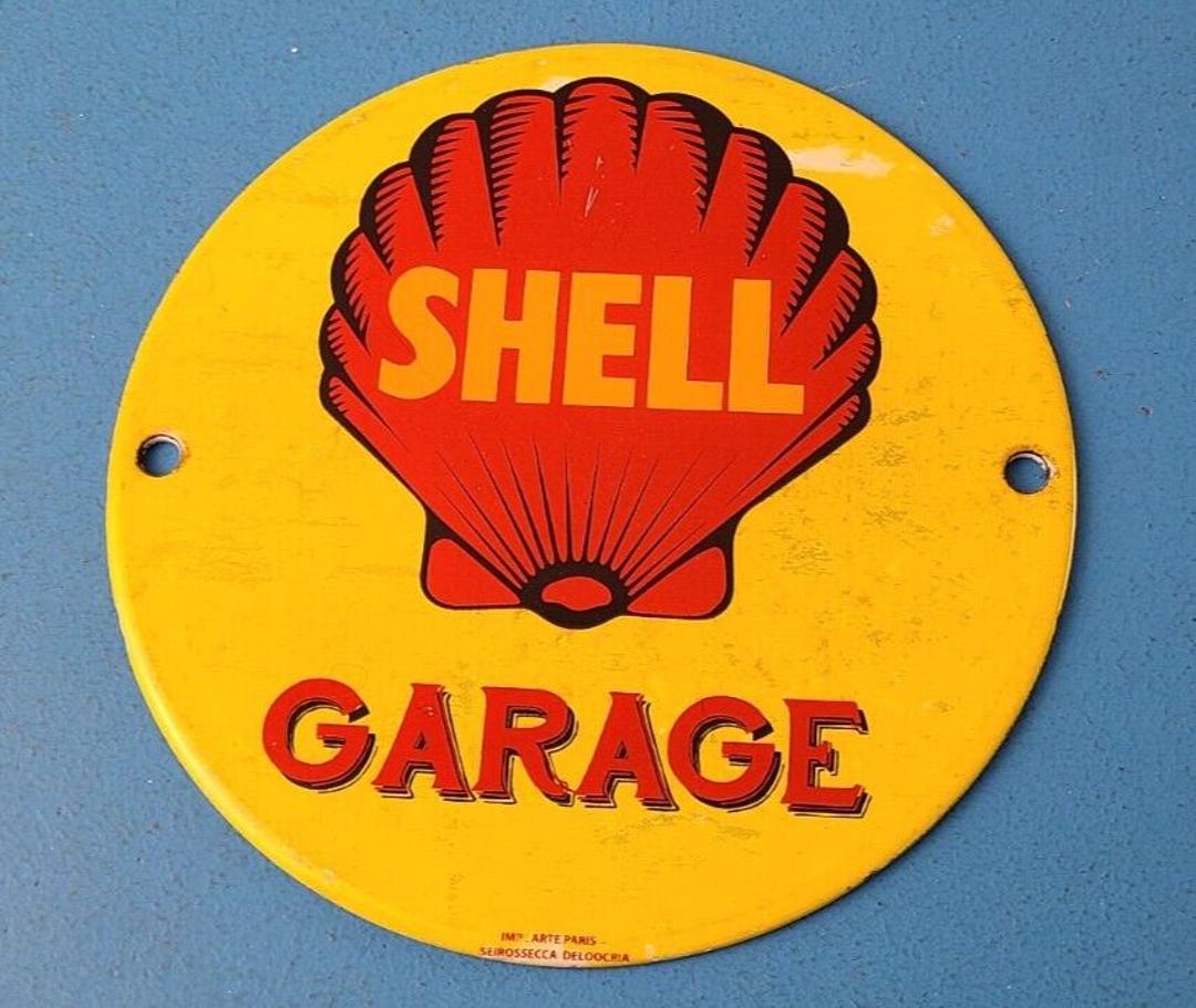 Printable Shell Gas Sign Vintage Shell Gasoline Sign - Mechanic Garage Gas Oil Pump Porcelain ...