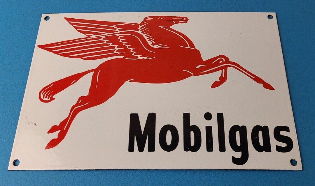 Vintage Mobil Porcelain Sign - Porcelain Pegasus Pump Gas Station Sign ...