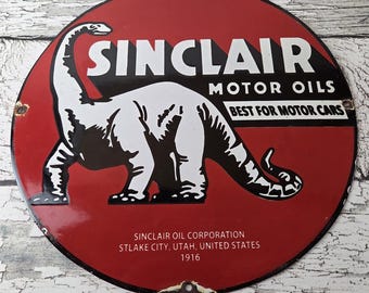Vintage Sinclair Porcelain Sign - Pennsylvania Oil Dino Mellowed Years Sign
