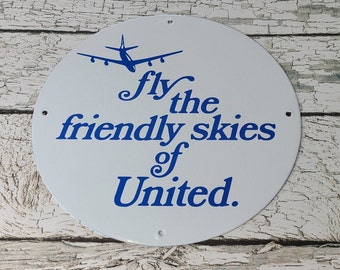 Vintage United Airlines Porcelain Gas Service Station Pump Plate Aviation Sign